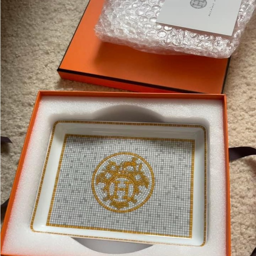 Hermes Mosaique Au 24 gold tray